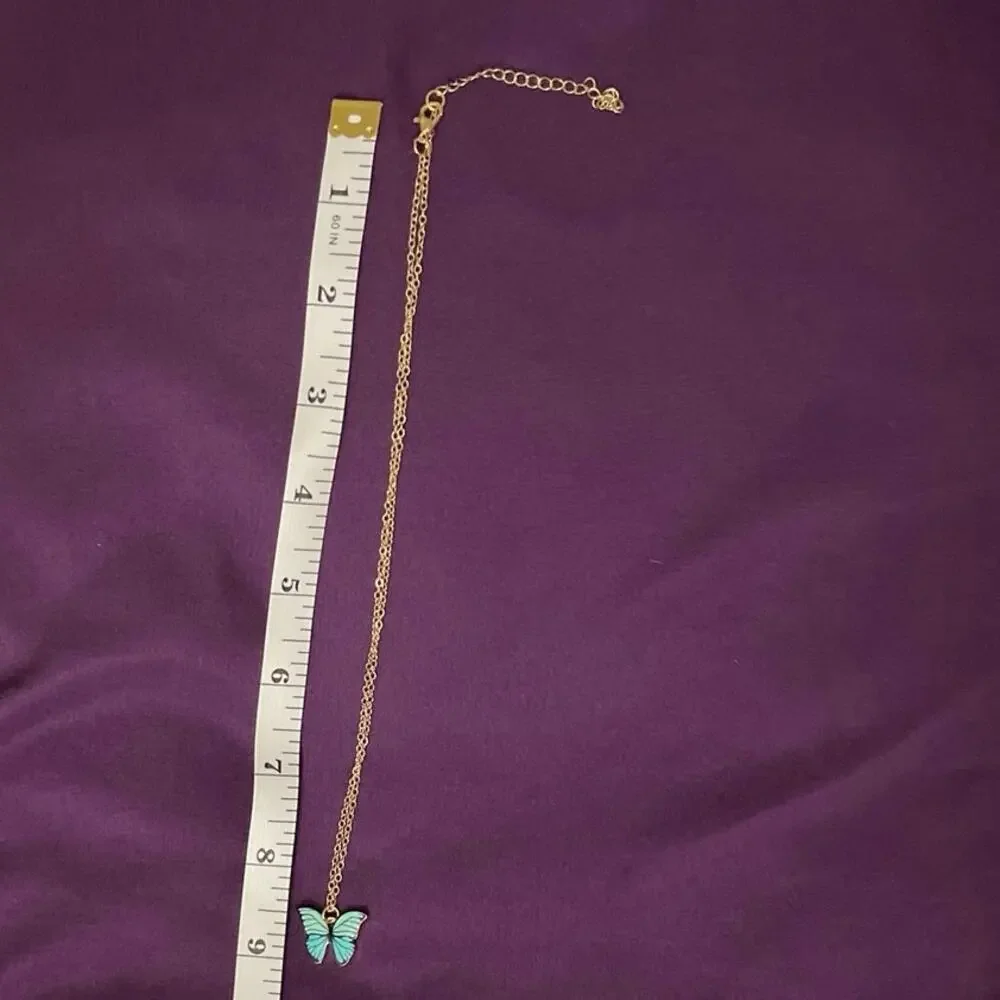 NWOT Girls Dark Purple Multi-colored Butterfly Pendant Necklace with Chain